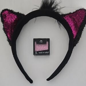Sparkly Pink and Black Cat Ear Headband with Eyeshadow